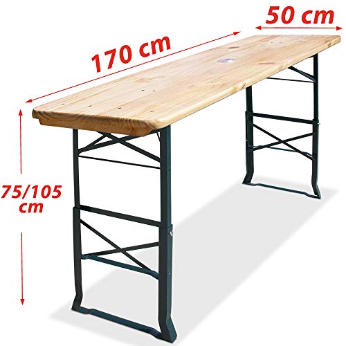 Deuba Mesa cervecera Plegable de Madera Agujero para sombrilla 170cm Altura Ajustable jardín Interior Exterior