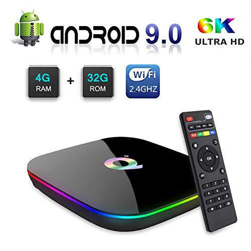 DeWEISN Android 9.0 TV Box, Q Plus Smart Box 4GB RAM 32GB ROM H6 Quad-Core cortex-A53 Mali T720 GPU Reproductor Multimedia 2.4GHz WiFi 6K H.265 100M Enternet con USB 3.0 Caja de Televisor