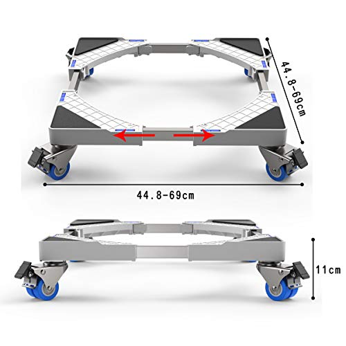 Dewel Base Móvil Ajustable 44.8~69cm para Lavadora Multifuncional con 4 Ruedas Giratorias Dobles de Goma Soporte para Lavadora, Secadora y Refrigerador,360°Giración