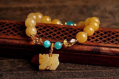 Deykhang Feng Shui Nivel de Riqueza Pulsera de Oro 7A Imperial Pixiu Piyao Ornamento Puro Amarillo Chakra RARA Piedra Preciosa de la Pulsera de la fertilidad Prosperidad Dinero de la Suerte