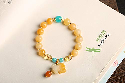 Deykhang Feng Shui Nivel de Riqueza Pulsera de Oro 7A Imperial Pixiu Piyao Ornamento Puro Amarillo Chakra RARA Piedra Preciosa de la Pulsera de la fertilidad Prosperidad Dinero de la Suerte