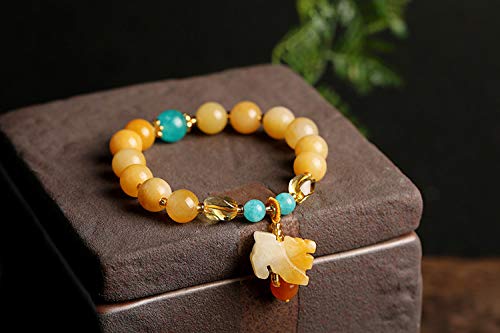 Deykhang Feng Shui Nivel de Riqueza Pulsera de Oro 7A Imperial Pixiu Piyao Ornamento Puro Amarillo Chakra RARA Piedra Preciosa de la Pulsera de la fertilidad Prosperidad Dinero de la Suerte