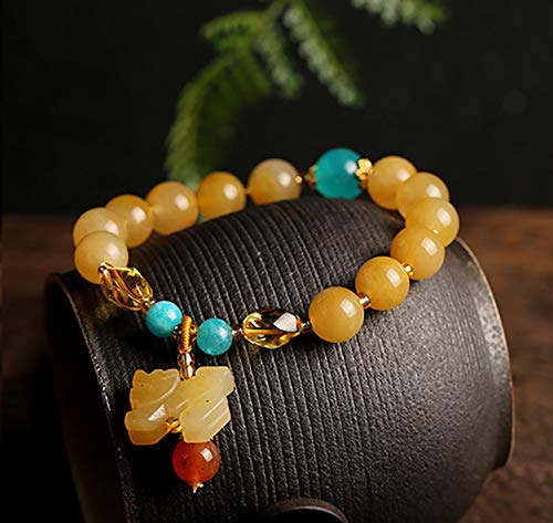 Deykhang Feng Shui Nivel de Riqueza Pulsera de Oro 7A Imperial Pixiu Piyao Ornamento Puro Amarillo Chakra RARA Piedra Preciosa de la Pulsera de la fertilidad Prosperidad Dinero de la Suerte