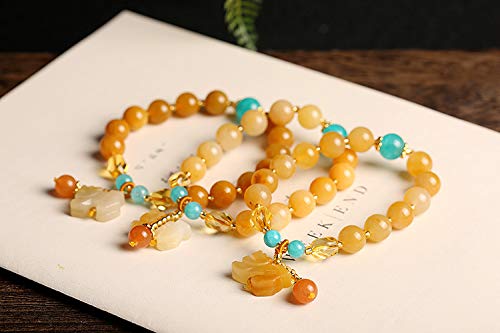 Deykhang Feng Shui Nivel de Riqueza Pulsera de Oro 7A Imperial Pixiu Piyao Ornamento Puro Amarillo Chakra RARA Piedra Preciosa de la Pulsera de la fertilidad Prosperidad Dinero de la Suerte