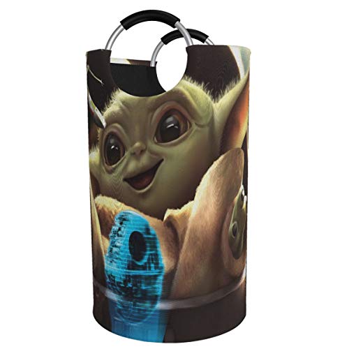 dfgfgm4jg Baby Yoda The Mandalorian Star Wars Cesta de lavandería de 50 l grande, redonda plegable de tela para la colada, bolsa de ropa plegable impermeable, bolsa de viaje (L)