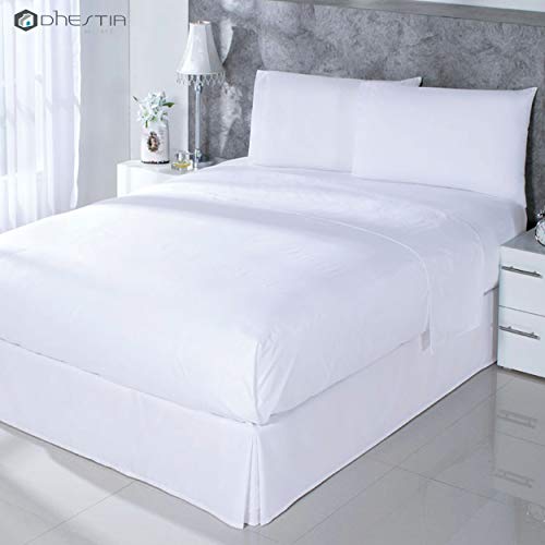 DHestia Hostelería - Pack 5 uds Sábanas Encimeras Blancas Hotel Tejido 30/27 144 Hilos. (50% Algodón / 50% Poliéster, Cama 150-240x290 cm)