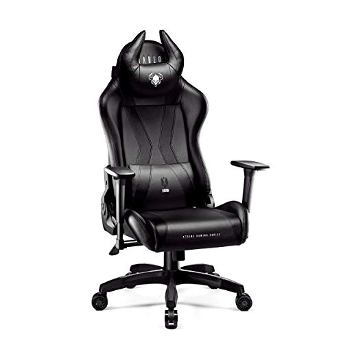 Diablo X-Horn Silla Gaming Oficina Gamer Apoyabrazos 3D Cojín Ajustable Diseño Ergonómico Cuero Sintético Función de Inclinación (Negro-Negro, Normal)