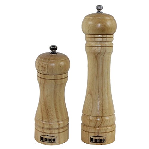 Dianoo 2PCS Alta calidad contra la caída madera de roble molinillo de pimienta y una amoladora, núcleo de cerámica de trituración de madera sal y pimienta amoladora, 2PCS (8 pulgadas y 5 pulgadas)