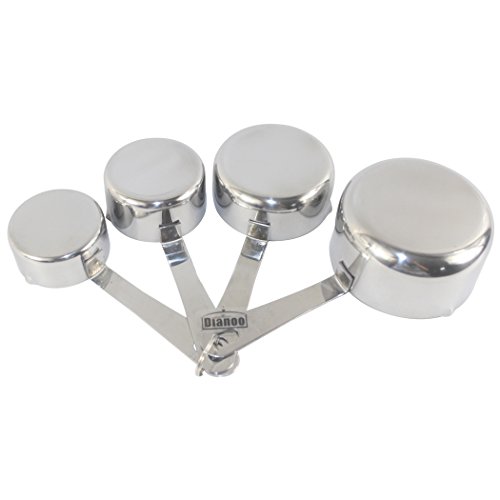 Dianoo 4PCS taza de medir, de lujo acero inoxidable medición vaso conjunto, un conjunto de 4 (plata)