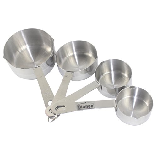 Dianoo 4PCS taza de medir, de lujo acero inoxidable medición vaso conjunto, un conjunto de 4 (plata)