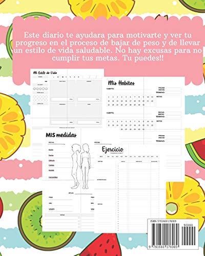 Diario de Dieta y Ejercicio 90 dias: Libro de Registro y Progreso Diario de Dieta Alimentos y Ejercicio para Perdida de Peso y Salud I Planificador de ... y Fitness  Tema Fruta Fresa Piña 20 x 25 cm