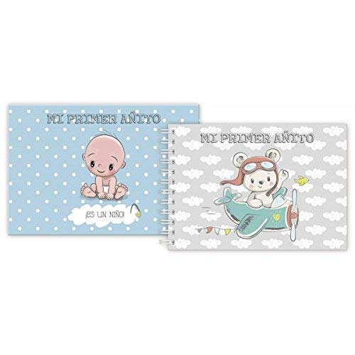 Diario"MI PRIMER AÑITO NIÑO" - Diarios de Bautizos Bebés, Álbumes de Recuerdos Originales para Bautizos, Bebés, Baby Shower Baratos, Modernos para Niñas, Recordatorios Recién Nacidos Baby