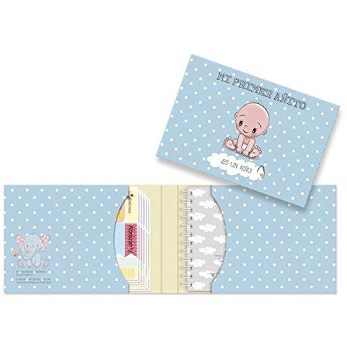 Diario"MI PRIMER AÑITO NIÑO" - Diarios de Bautizos Bebés, Álbumes de Recuerdos Originales para Bautizos, Bebés, Baby Shower Baratos, Modernos para Niñas, Recordatorios Recién Nacidos Baby