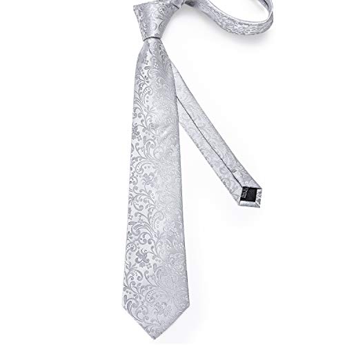 DiBanGu - Juego de gemelos cuadrados para hombre de seda con diseño floral, para boda, negocios, formales Plateado plata 150 cm