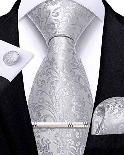 DiBanGu - Juego de gemelos cuadrados para hombre de seda con diseño floral, para boda, negocios, formales Plateado plata 150 cm