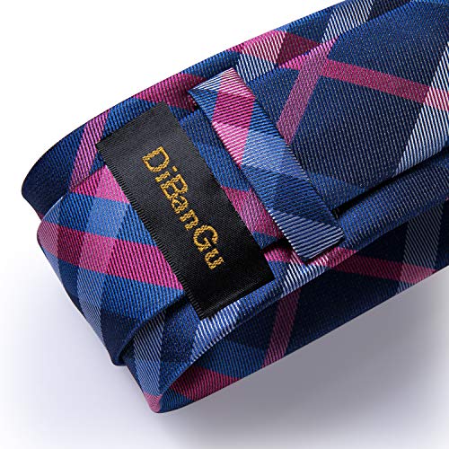 DiBanGu - Juego de gemelos y alfiler de corbata con diseño de rayas a cuadros, caja de regalo formal para bodas y negocios Tartán fucsia y azul marino. 85