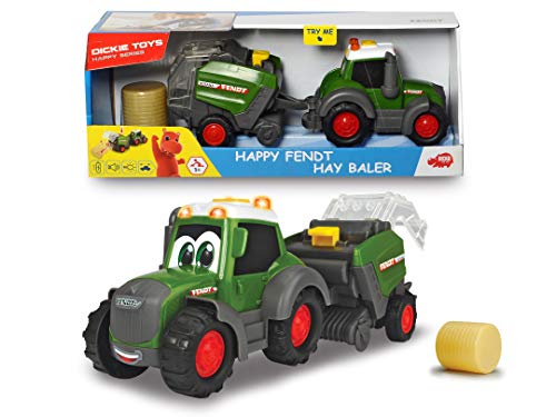 Dickie- Happy Series-Tractor FENDT con EMPACADORA-Luz y Sonido-Diseño ergonómico-30cm-Adecuado a Partir de 1 año (3815001)