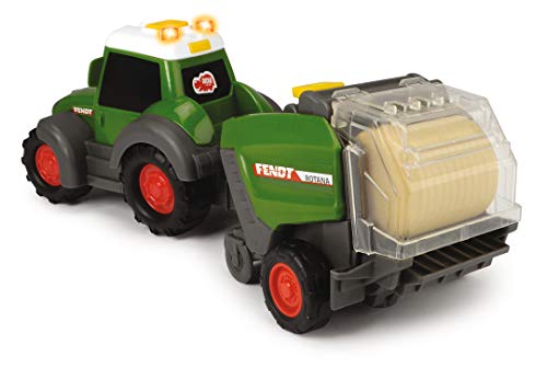 Dickie- Happy Series-Tractor FENDT con EMPACADORA-Luz y Sonido-Diseño ergonómico-30cm-Adecuado a Partir de 1 año (3815001)