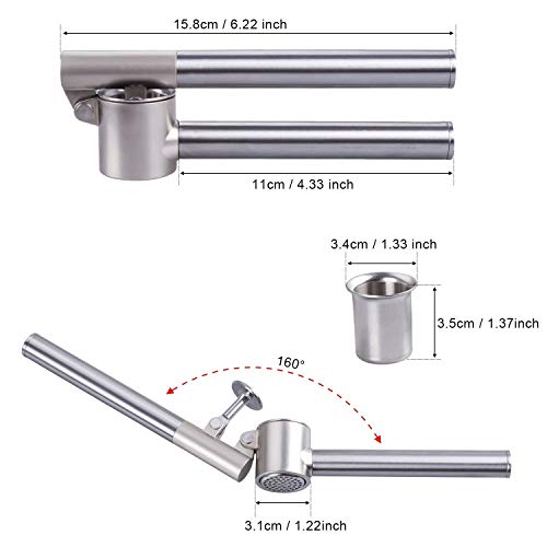 Diealles Acero Inoxidable Prensa de Ajo Mincer Ajo Peeler Jengibre Press Ginger Press Con un Asidero de Ajo Resistente Chopper Mango de Acero Inoxidable, 15.8x5cm