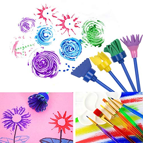 DigHealth Kits de Pintura Temprana Bricolaje, 58 Piezas Esponjas de Pintura para Niños, Aprendizaje Temprano para Niños Arte y Manualidades con Estampador Flor en Forma