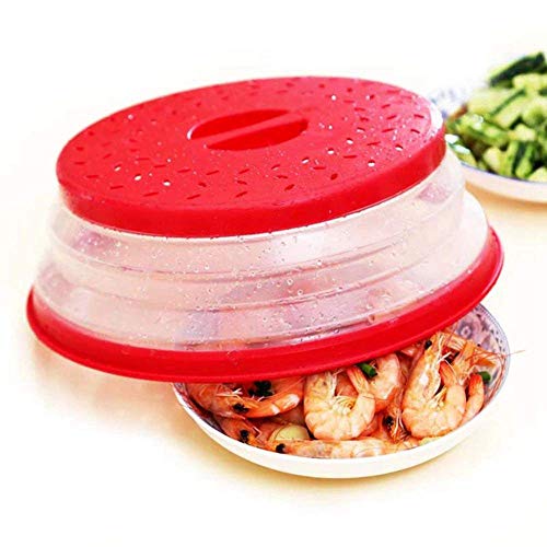 Diker Funda Plegable para microondas Plegable Tapa de Salpicaduras de microondas 10,5pulgadas Libre de BPA y no tóxico para Alimentos (Rojo)