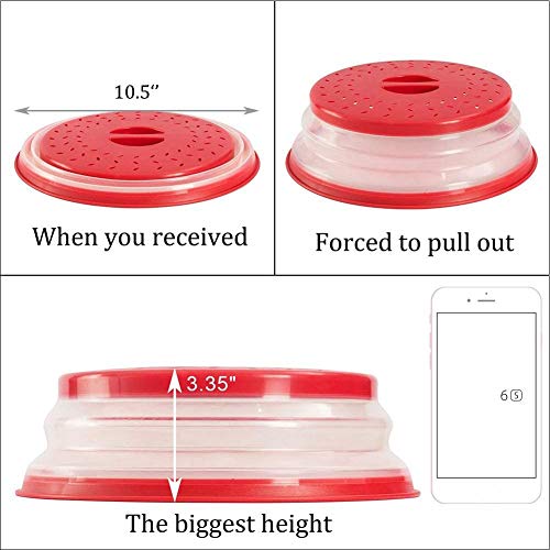 Diker Funda Plegable para microondas Plegable Tapa de Salpicaduras de microondas 10,5pulgadas Libre de BPA y no tóxico para Alimentos (Rojo)