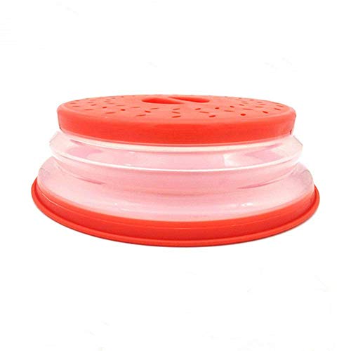 Diker Funda Plegable para microondas Plegable Tapa de Salpicaduras de microondas 10,5pulgadas Libre de BPA y no tóxico para Alimentos (Rojo)