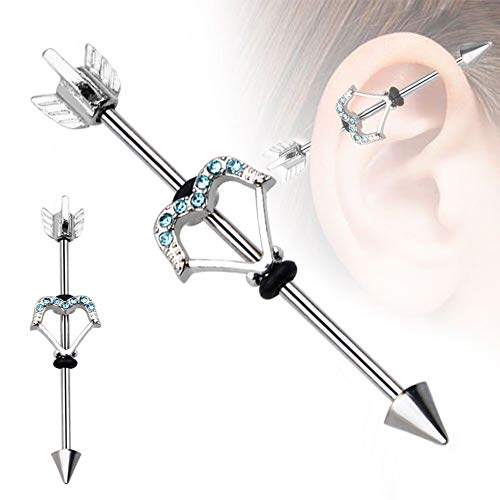 Dilatacón Oreja Túnel de Acero 3 Unids Andamio Industrial Barbell Personalidad de Acero Quirúrgico Clave Flecha Oído Cartílago Piercing Con Pendientes de diamantes de imitación azules Stud Antialérgic