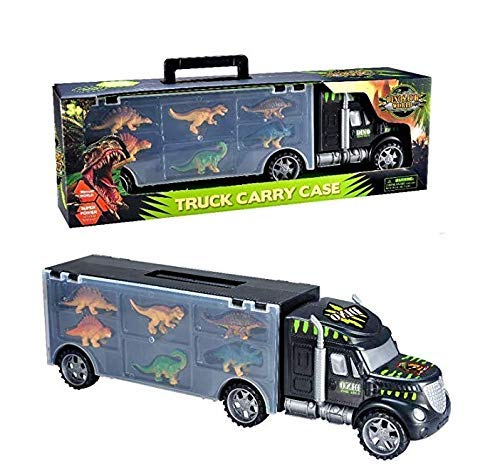 Dinosaurio del Juguete Camión de Transporte Transportador Coches con 12 Figuras de Juego de Dinosaurios de Dinosaurio Plásticos Educativo Juguete para Niños (Tamaño del camión: 39 cm * 8,5 cm * 12 cm)