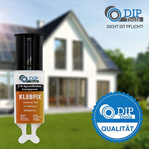 DIP-Tools KLEBFIX - Pegamento Epoxi de 2 Componentes para Madera, Metal, Vidrio, Plástico y Más en Sólo 5 Minutos - transparente (1x25ml)