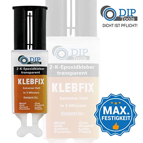 DIP-Tools KLEBFIX - Pegamento Epoxi de 2 Componentes para Madera, Metal, Vidrio, Plástico y Más en Sólo 5 Minutos - transparente (1x25ml)