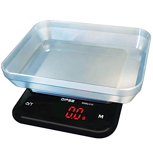 Dipse Báscula Digital Báscula de Cocina Profesional (Funciona con batería, Cuna Cuenco y Superficie de Acero Inoxidable la precisión 5000 g en 0,2 g Pasos Pesa – con Pantalla LED – Modelo As de 5000