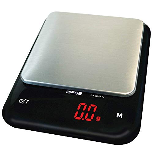 Dipse Báscula Digital Báscula de Cocina Profesional (Funciona con batería, Cuna Cuenco y Superficie de Acero Inoxidable la precisión 5000 g en 0,2 g Pasos Pesa – con Pantalla LED – Modelo As de 5000