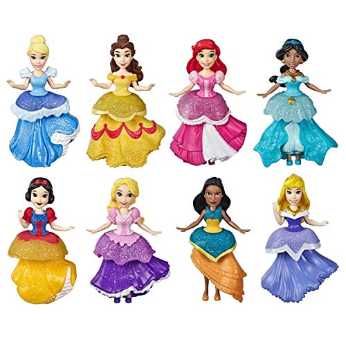 Disney COS1312433 Princesa pequeña 8 muñecas colección Sparkling Estilos Set con Clip-on Vestidos