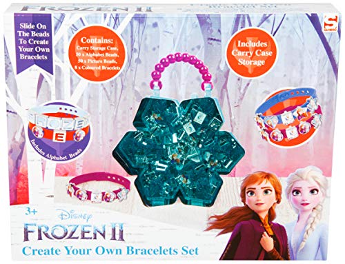 Disney Frozen 2 Juego para Crear Tus Propias Pulseras El Reino del Hielo Anna Elsa, Kit de Manualidades Niña Colgantes de Alfabeto, Incluye Abalorios Hilos para Hacer Pulseras, Regalo para Niñas