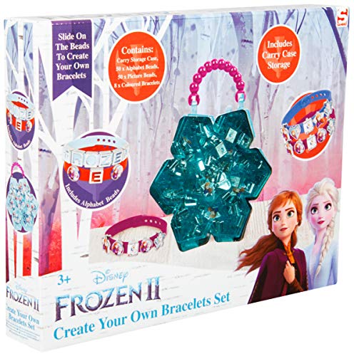 Disney Frozen 2 Juego para Crear Tus Propias Pulseras El Reino del Hielo Anna Elsa, Kit de Manualidades Niña Colgantes de Alfabeto, Incluye Abalorios Hilos para Hacer Pulseras, Regalo para Niñas