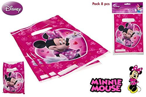 DISOK - Pack 8 Bolsitas Party Minnie - Bolsitas, Bolsas para Golosinas y Cumpleaños Infantiles Regalos para Niños