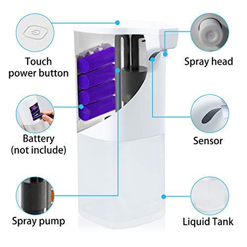 Dispensador Automático de Alcoholsin Dispensador Automático de Alcohol con Sensor 350 ml, Rociador de líquido sin Contacto para el hogar, la Oficina, el Hotel, el Hospital.