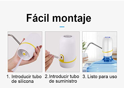 Dispensador de Agua para garrafas, Dosificador de Agua garrafa, Grifos para Botellas de Agua Mineral, Dispensadores de Agua para bidones, Bomba eléctrica para Sacar Agua (Blanco-Amarillo)