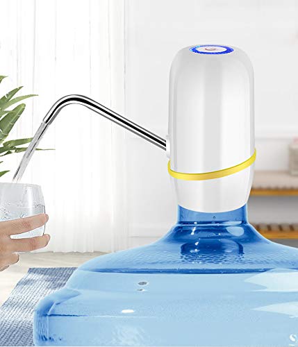 Dispensador de Agua para garrafas, Dosificador de Agua garrafa, Grifos para Botellas de Agua Mineral, Dispensadores de Agua para bidones, Bomba eléctrica para Sacar Agua (Blanco-Amarillo)