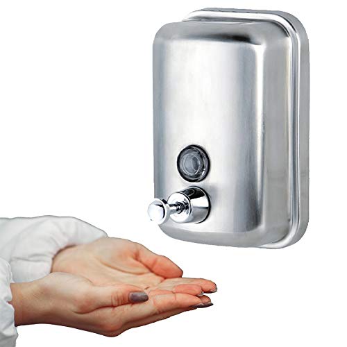 Dispensador de Jabon Manual en Acero INOX · Dosificador Jabon Baño de 1L · Dosificador Gel Hidroalcoholico para Manos · Dispensador Jabon Cocina y Baño Hoteles, Hospitales, Oficinas, Bares