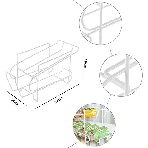 Dispensador de latas de bebidas Rain Queen – Estante de almacenamiento para latas de refrescos de 2 niveles, organizador para latas de cerveza nevera, armario de cocina, despensa, frigorífico, blanco