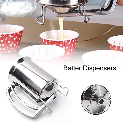 Dispensador de masa de panqueques Dispensador de masa de cupcake de acero inoxidable con tapa Herramienta de embudo de batería profesional de mano para hornear Pastel de magdalenas Crepes Muffins