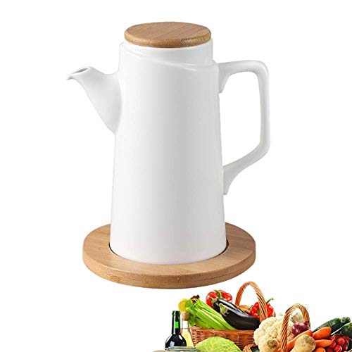 Dispensador de olla de aceite de cerámica blanca pura moderna Vinagre dispensador de olla HOME Kitchen Dispensador de salsa de oliva con tapa, vertedor de fugas a prueba de polvo, vinagrera de sa