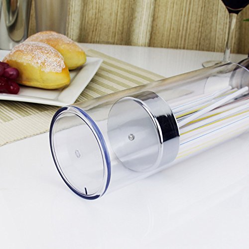 Dispensador de paja de plástico transparente creativo dispensador de pajita – Organizador de pajitas de 11 pulgadas con tapa de acero inoxidable para encimera de cocina