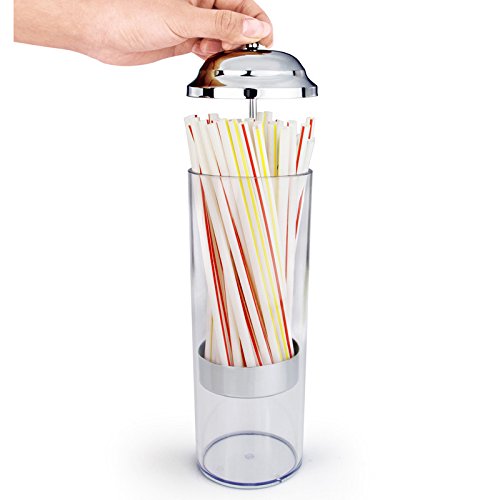 Dispensador de paja de plástico transparente creativo dispensador de pajita – Organizador de pajitas de 11 pulgadas con tapa de acero inoxidable para encimera de cocina