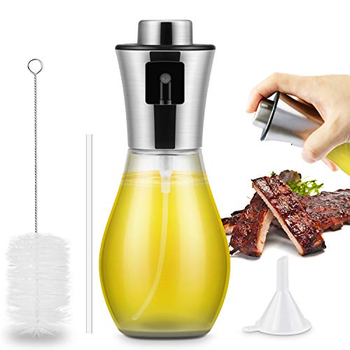 Dispensador de pulverizador de Aceite, Rociador de Aceite, rociador de vinagre, Premium 304 Acero Inoxidable Botella de Vidrio 200 ML para cocinar/Ensalada/Hornear Pan/BBQ/Cocina