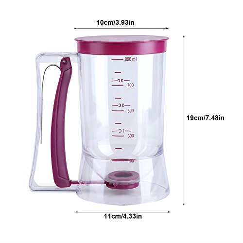 Dispensador Masa Crepes Masa Dispensador Embudo Cupcakes Cuchara Taza Medir la Pasta Masa Herramienta con Medición Etiqueta 900 ml