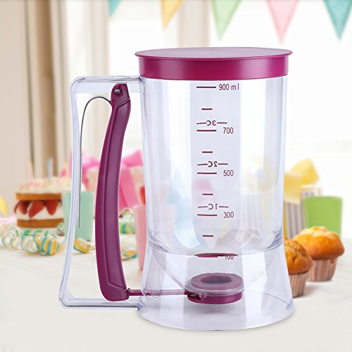 Dispensador Masa Crepes Masa Dispensador Embudo Cupcakes Cuchara Taza Medir la Pasta Masa Herramienta con Medición Etiqueta 900 ml