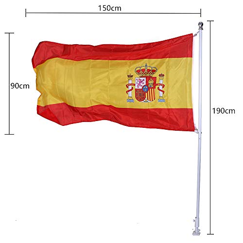 Display4top 6ft Aluminio Kit de asta de la Bandera con Soporte de Pared Ajustable de 180 Grados + 1PC Bandera (Spain Flag)